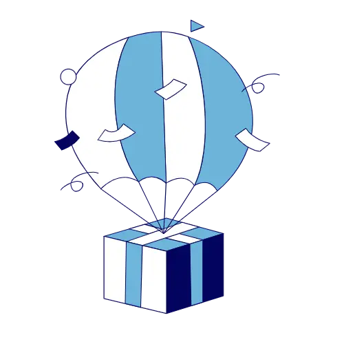 Hot air balloon carrying a gift box